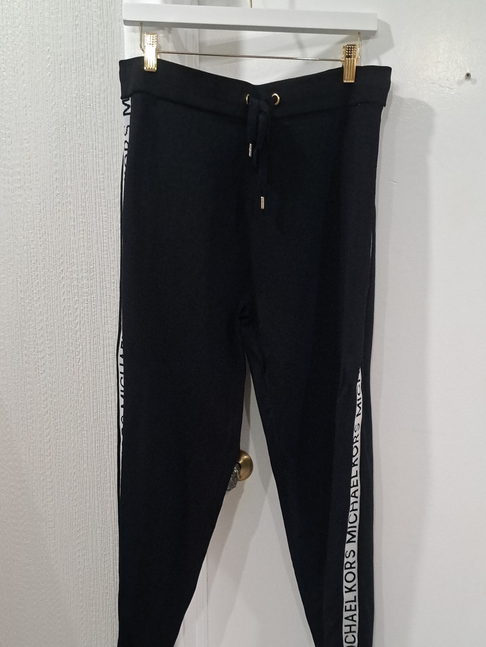 Michael Kors Black Jogger Pants with White Logo Side Tape